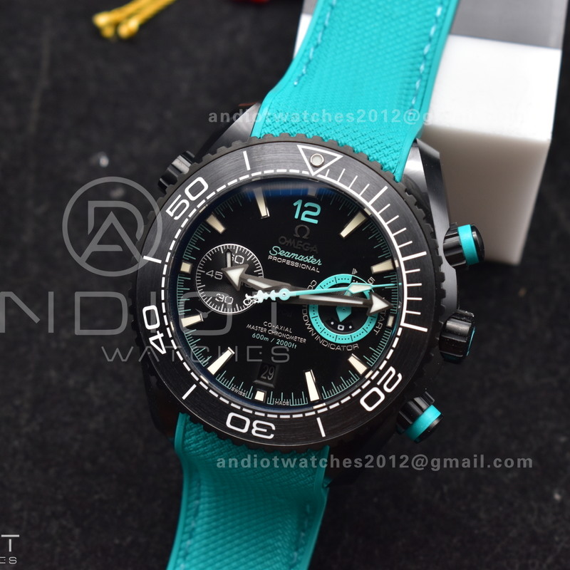 Planet Ocean Master Chrono Deep Black Ceramic M+SF 1:1 Best Edition Black Dial on Blue Rubber Strap A9900